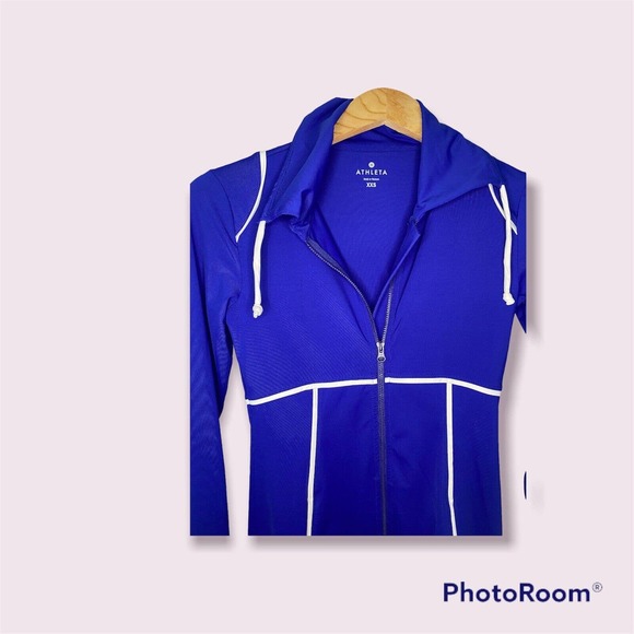 ATHLETA Spinnaker Sun Track Jacket Royal Blue Zip Front Tunic Length Size XXS - Picture 1 of 5